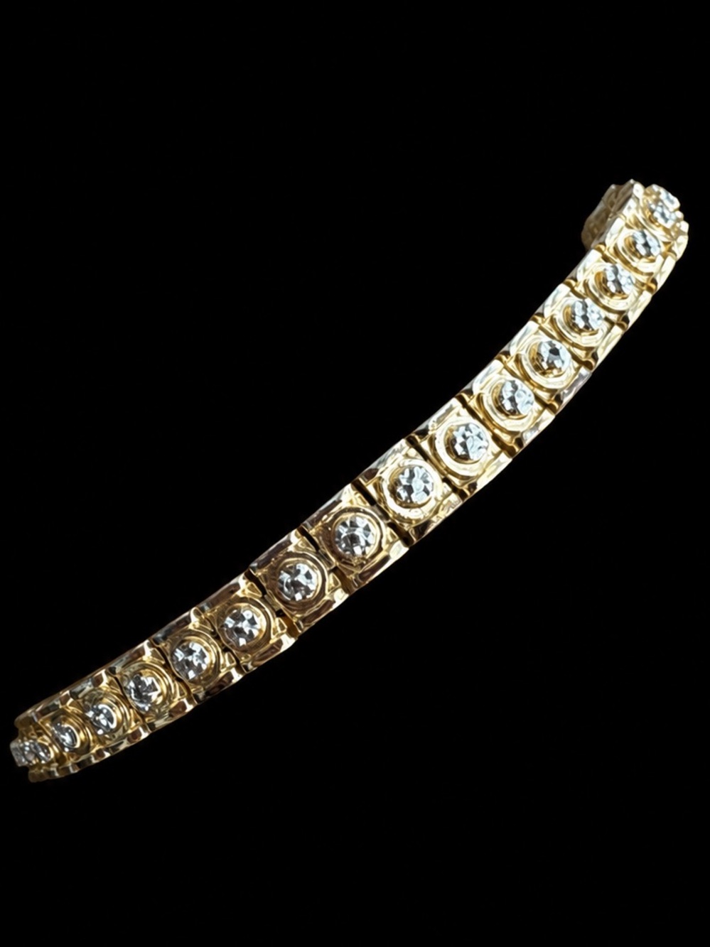 925 Sterling Silver Gold Vermeil Diamond Chip Tennis Bracelet 7.25”